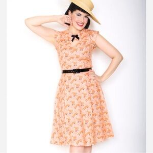 Bernie Dexter Vintage Orange Fox Pin up Dress Medium Retro Glamour Rare Cottage
